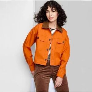 Wild Fable - NWT Orange Rust Canvas Corduroy Brown Collar Long Sleeve Jacket XS